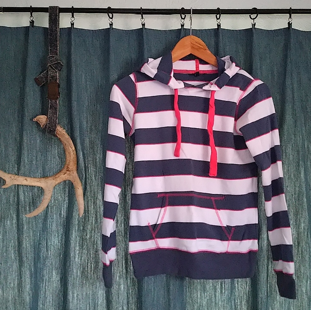 Pink, White, & Blue Striped Hoodie - Picture 2 of 7